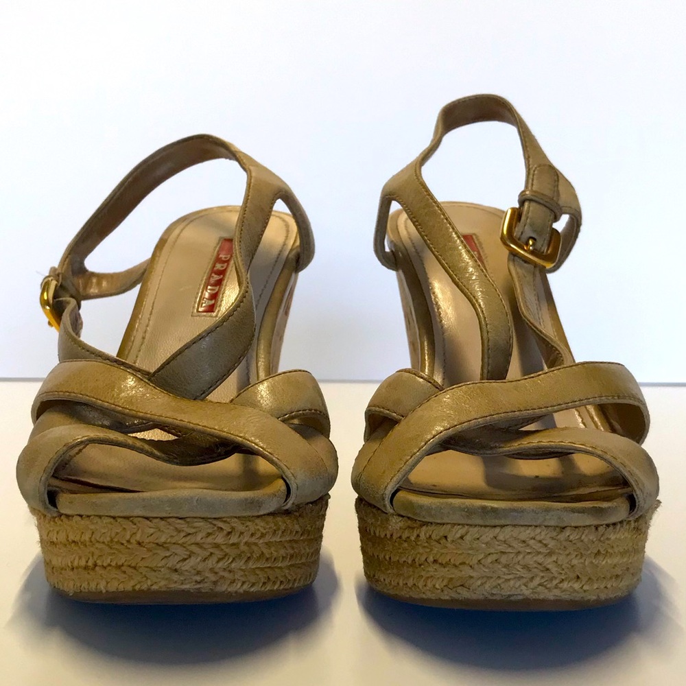 PRADA Leather Wedge Sandal Heels - Picture 7 of 9